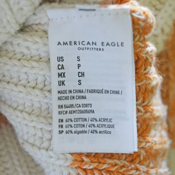 American Eagle Boxy Super Soft Cropped Henley Sweater Yellow White Stripes S - Picture 5 of 6